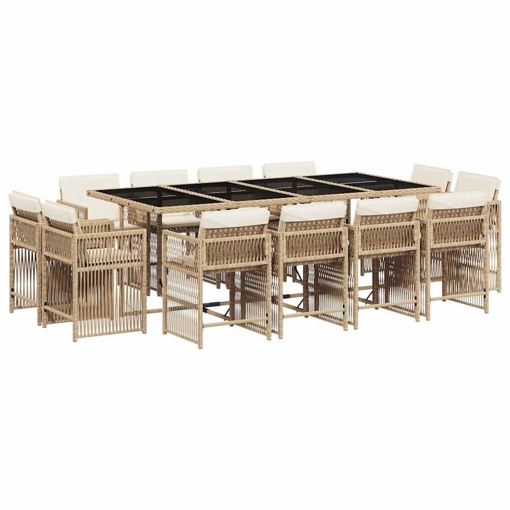 Ensemble à manger de jardin et coussins 13 pcs beige