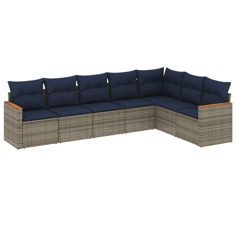 Ensemble de canapé de jardin 7 pcs avec coussins gris résine tressée