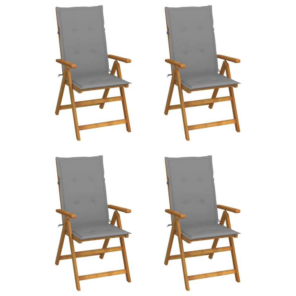 Fauteuils pliants inclinables 4 pièces avec coussins en bois d'acacia massif