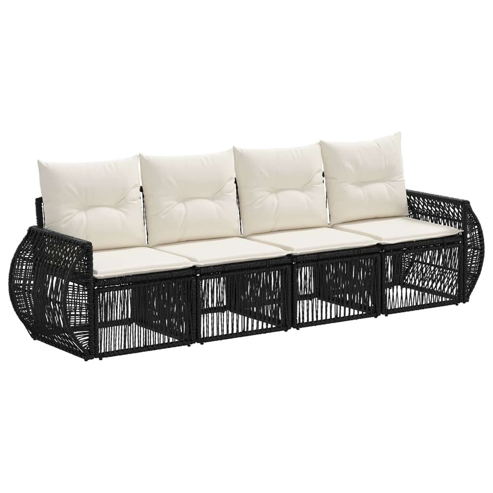 Ensemble de canapé de jardin 4 pc noir et blanc crème polyrotin