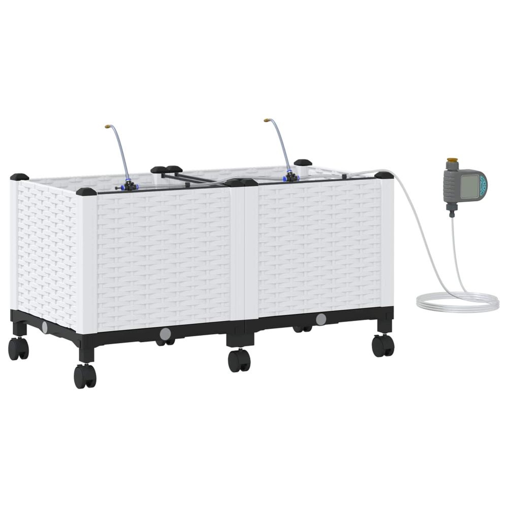 Porte-plante de jardin avec irrigation et roues 2 pc blanc pp