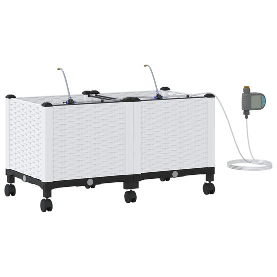 Porte-plante de jardin avec irrigation et roues 2 pc blanc pp