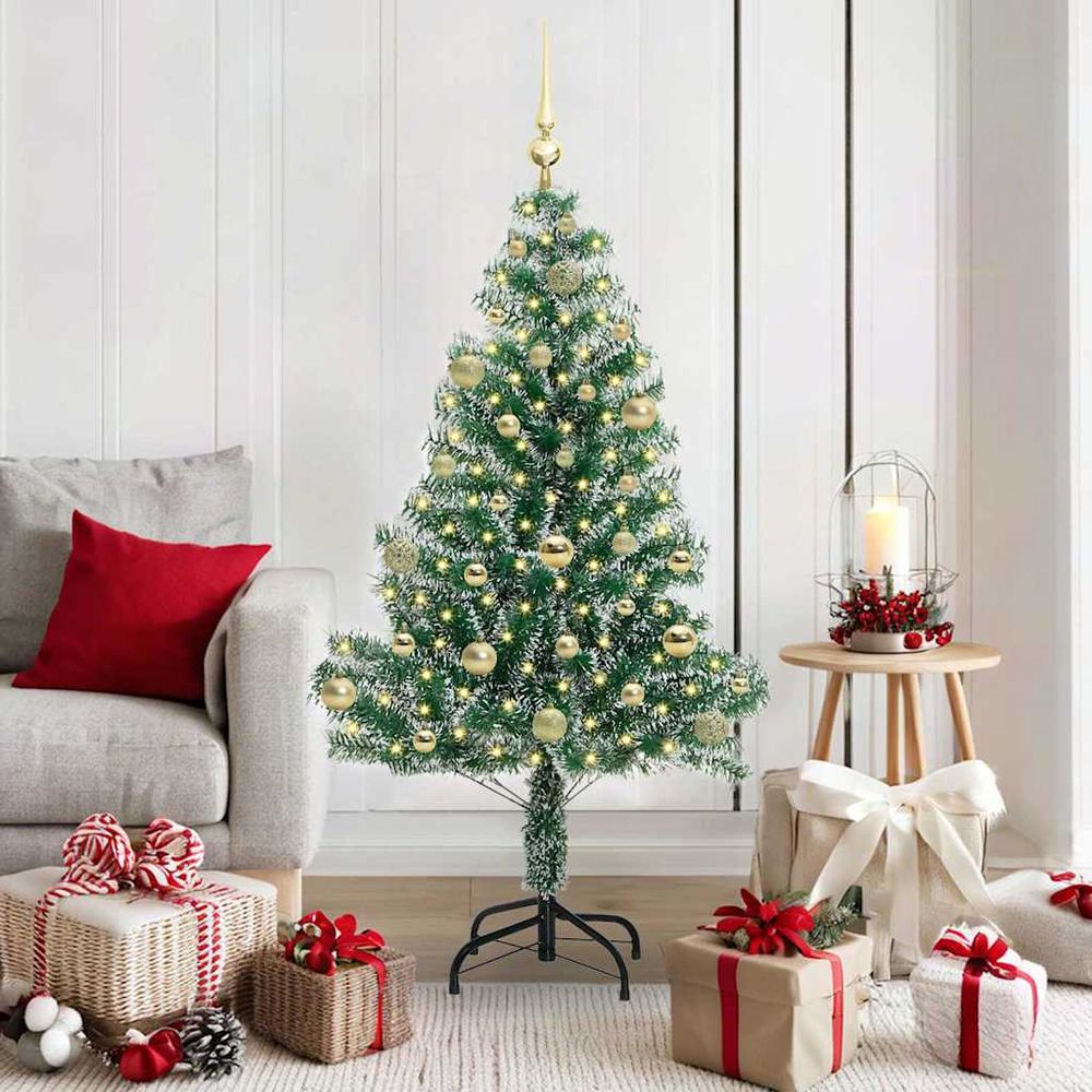 Kit sapin de noël artificiel 150 cm effet neige avec guirlande led chaude