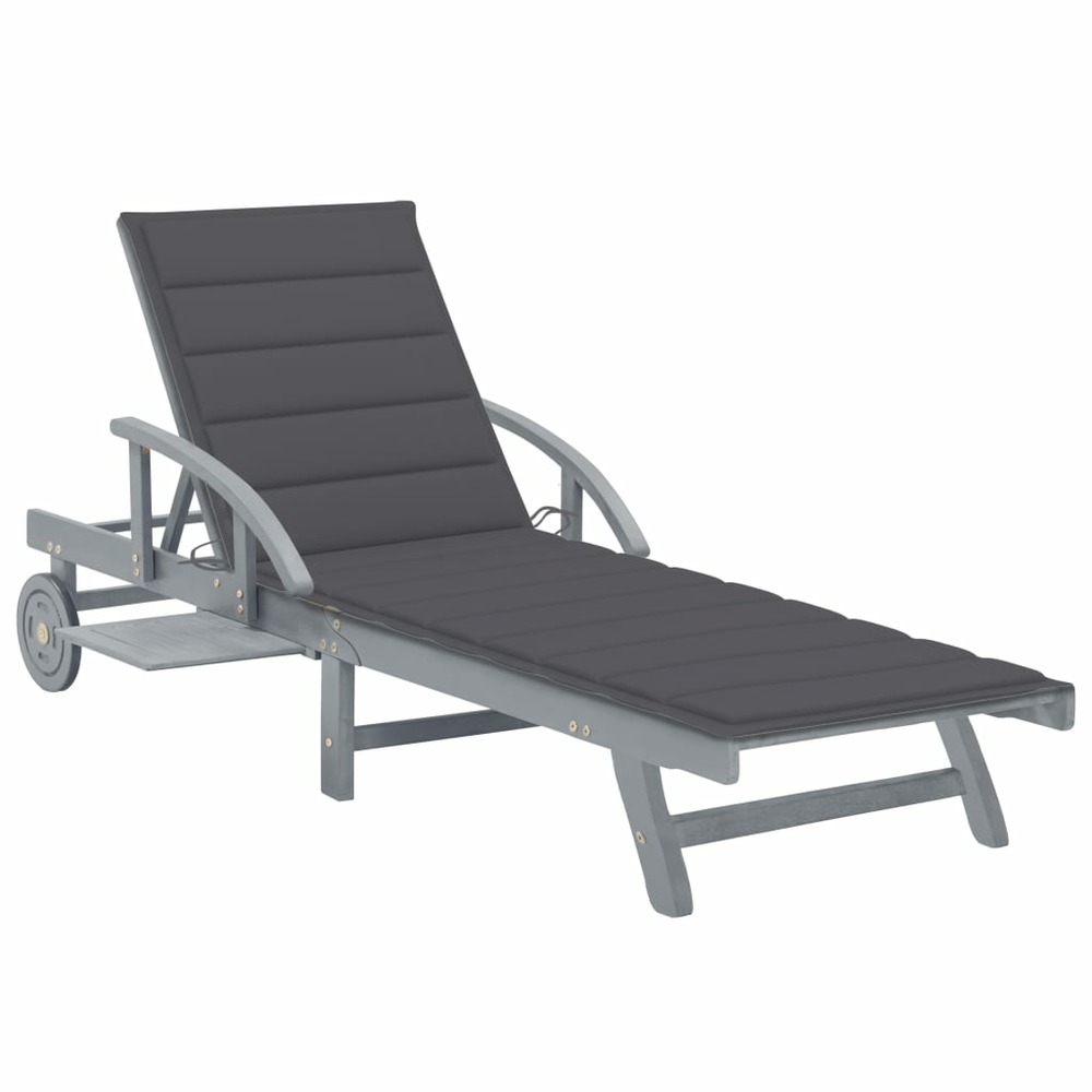 Transat chaise longue bain de soleil lit de jardin terrasse meuble d'extérieur avec coussin bois d'acacia solide gris 02_0012