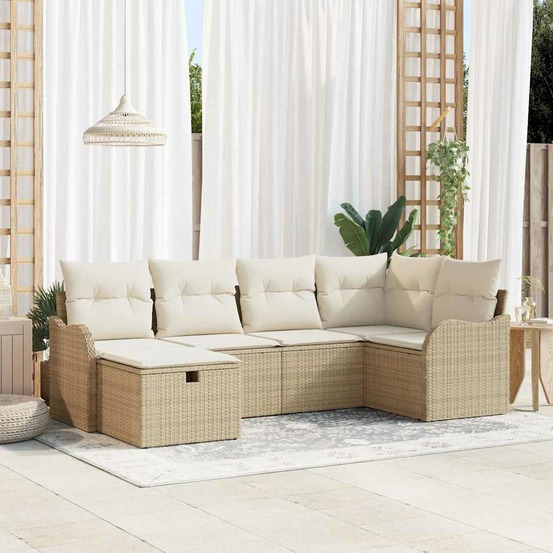 Ensemble de canapé de jardin 6 pcs beige poly rotin