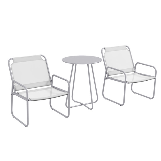 Ensemble de jardin 3 pièces : 2 fauteuils tissu respirant + table ronde ø60 cm, gris clair