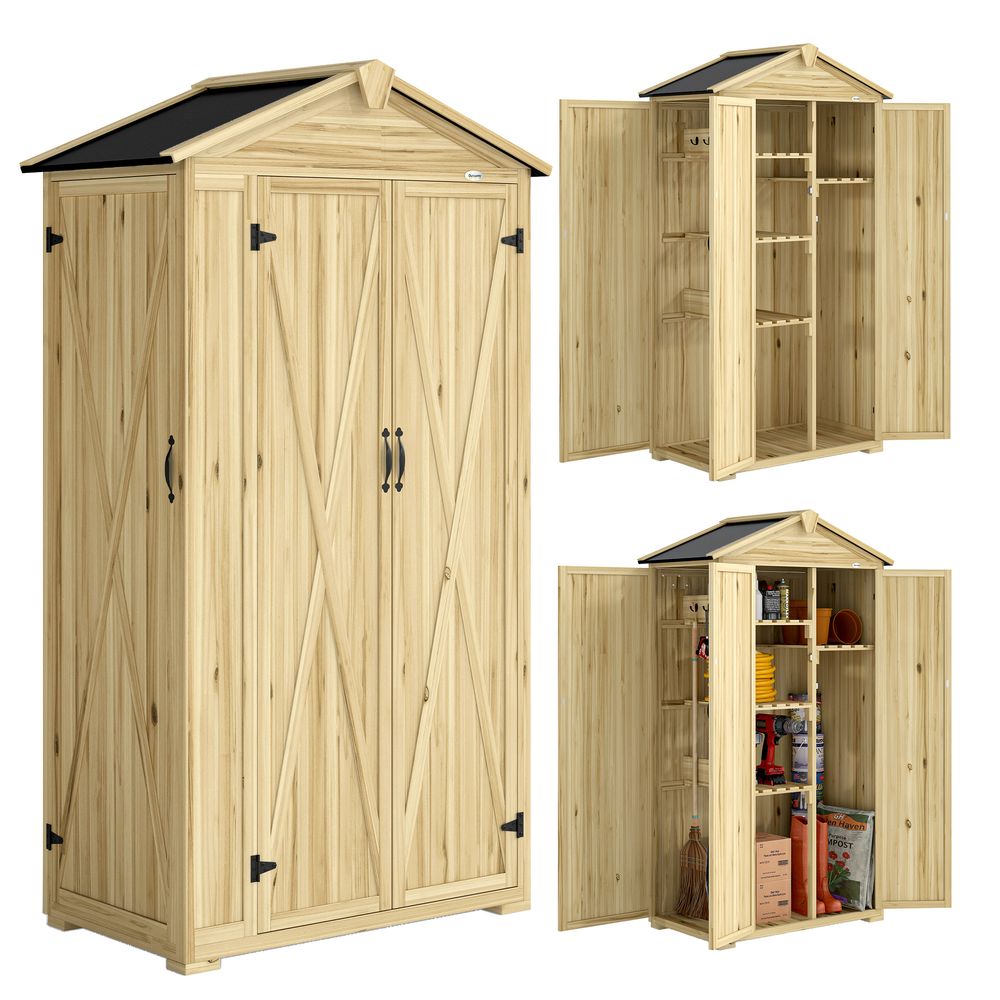 Armoire de jardin bois de sapin 93 x 53 x 168 cm rangement outils 3 portes - comfortxl outdoor living