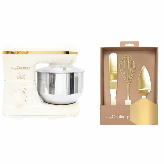Robot pâtissier sweet factory + set d'ustensiles à pâtisserie dorés