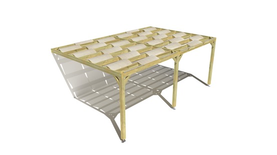 Pergola bois • 6m x 4m • adossée • sens largeur • voilage semi-transparent inclus • livraison comprise