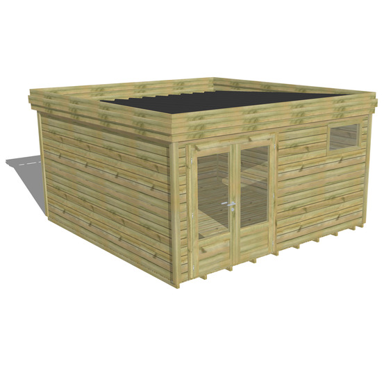 Abri de jardin bois pin traité autoclave 27mm - 4,34x4,34m / 19m2 - bac acier - plancher bois