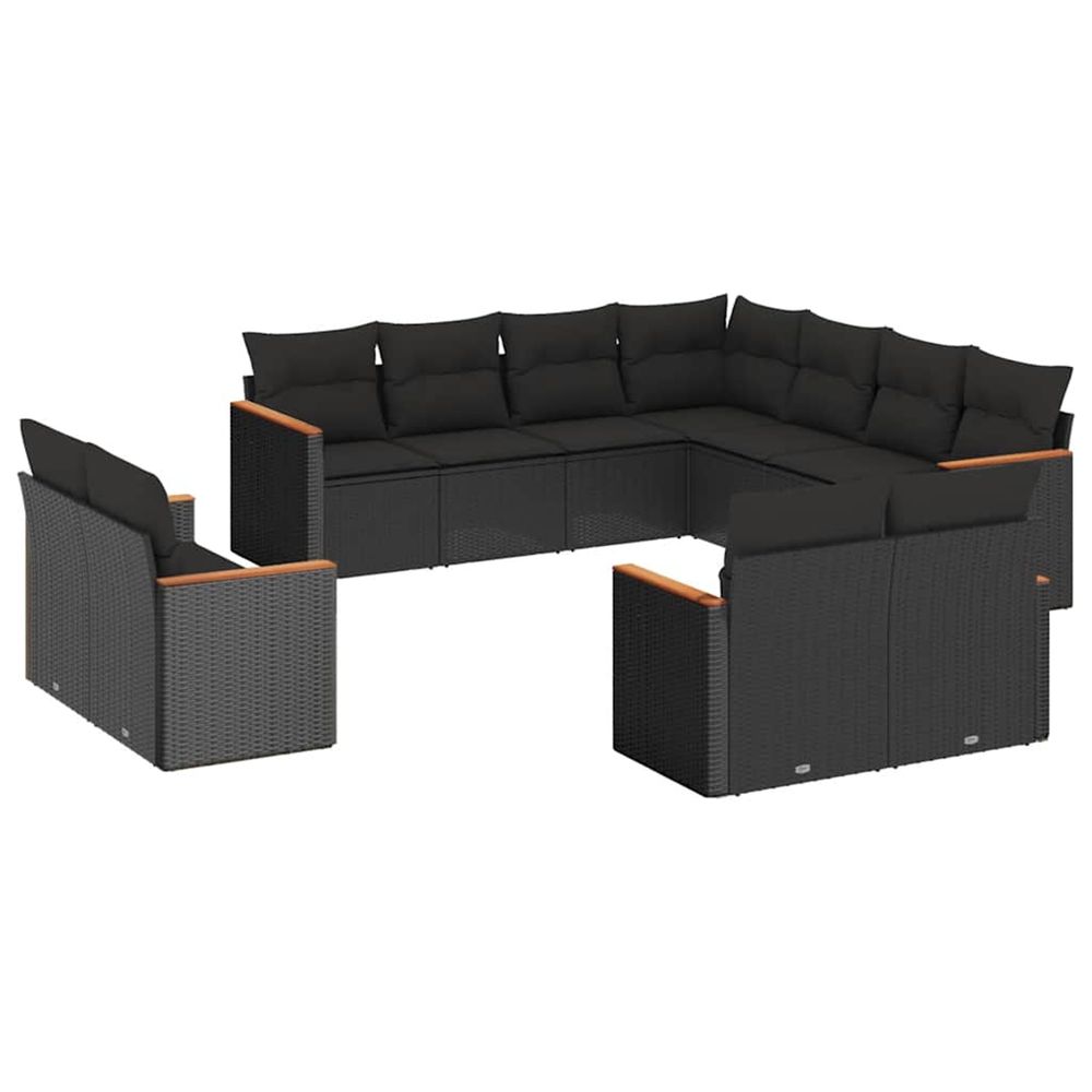 Salon de jardin 11 pcs avec coussins noir résine tressée