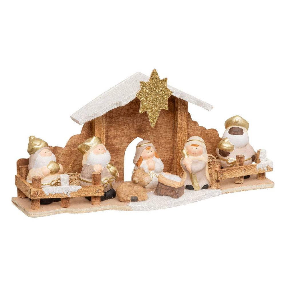 Déco nativité 7 santons 33x16cm grès et mdf
