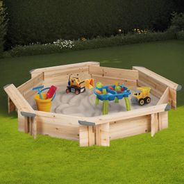Sable Toy Bac à sable toys bois forme octogonale avec 4 bancs et bâches de ...