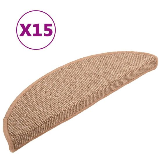 Tapis d'escalier 15 pièces 56 x 17 x 3 cm marron clair demi-rond