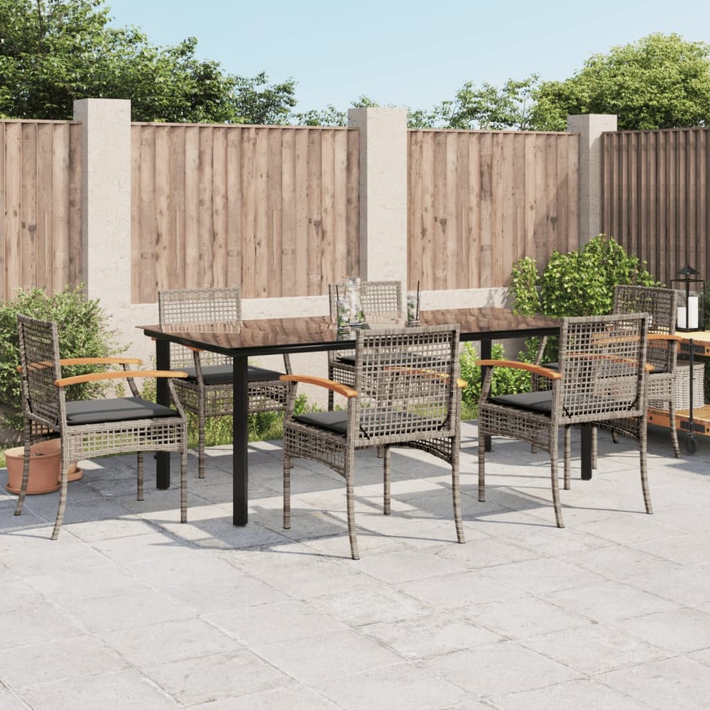 Ensemble à manger de jardin et coussins 7 pcs gris rotin