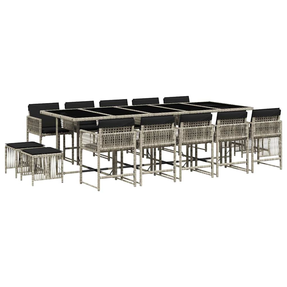 Ensemble à manger de jardin et coussins 15 pcs gris clair rotin