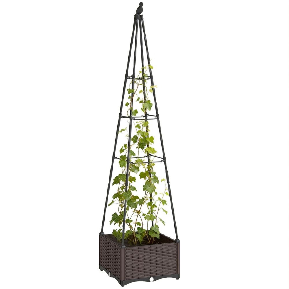 Jardinière avec treillis métal et pot pp système auto-arrosage pour plantes grimpantes 175 cm noir