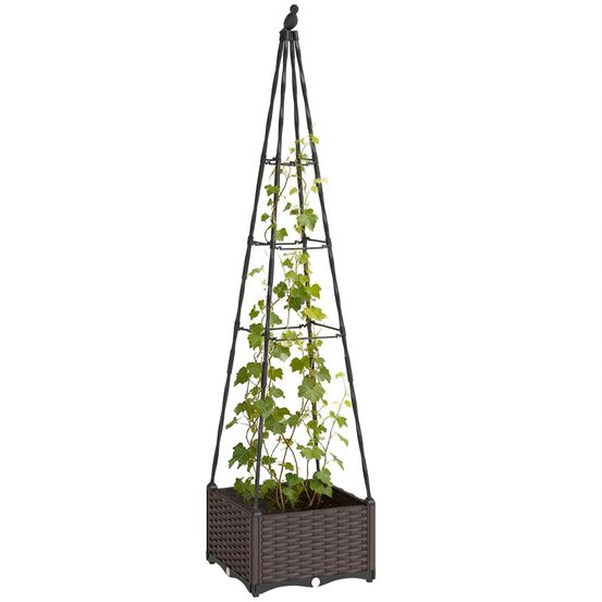 Jardinière avec treillis métal et pot pp système auto-arrosage pour plantes grimpantes 175 cm noir