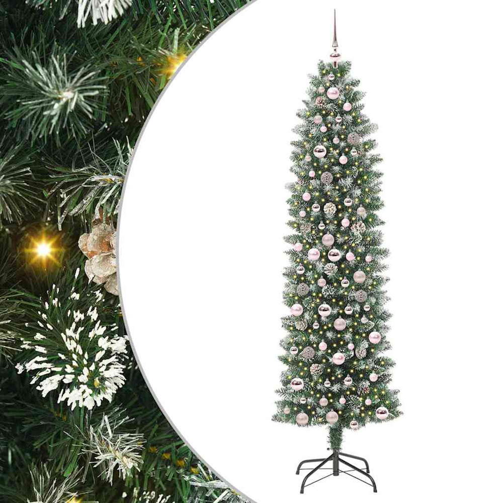 Arbre de noël artificiel slim avec 300 led vert et blanc 210 cm