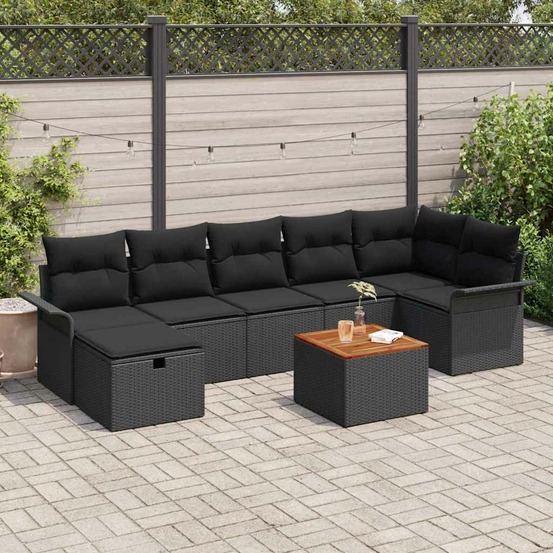 Ensemble de canapé de jardin avec coussin 8 pcs noir poly rotin
