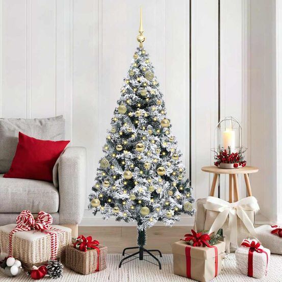 Sapin de noël vert 1,50m décoré et lumineux, avec 61 boules et 150 led intégrées