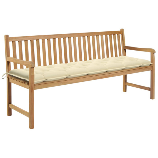 Banc de jardin avec coussin blanc crème 175 cm teck massif