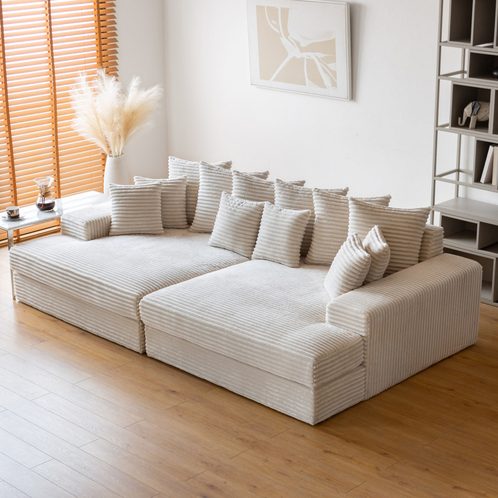 Canapé 4 places assise profonde en velours côtelé beige cardiff