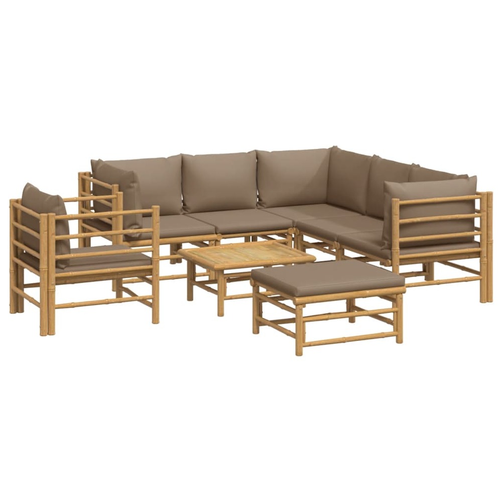 Salon de jardin meuble d'extérieur ensemble de mobilier 8 pièces avec coussins taupe bambou