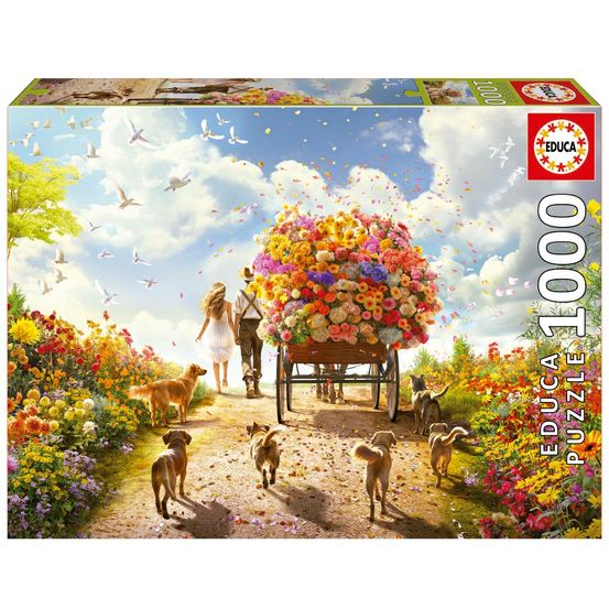 Puzzle 1000 pcs - chariot de fleurs