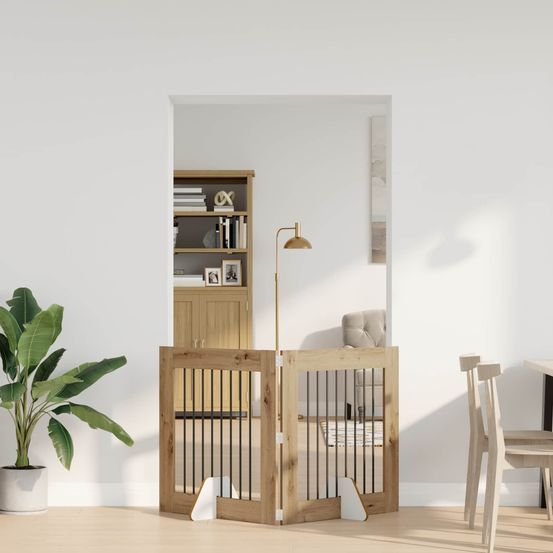 Clôture chien intérieur modulable bois pliable 160,5cm chêne artisanal