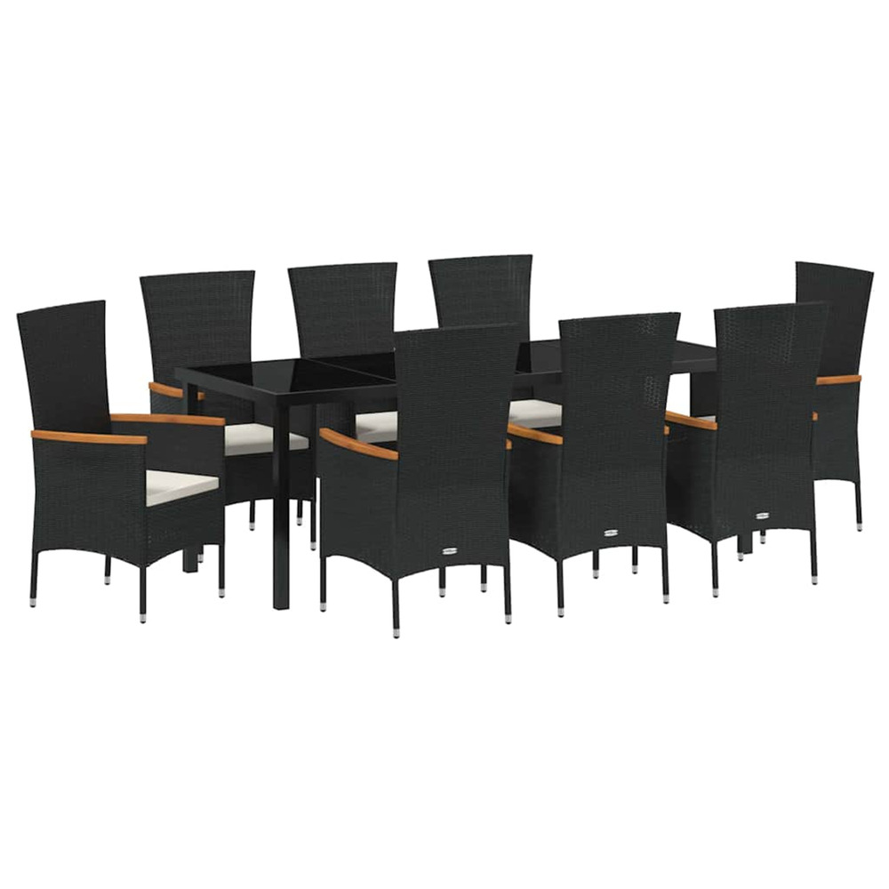 Ensemble de salle à manger pour jardin avec coussin 9 pcs noir