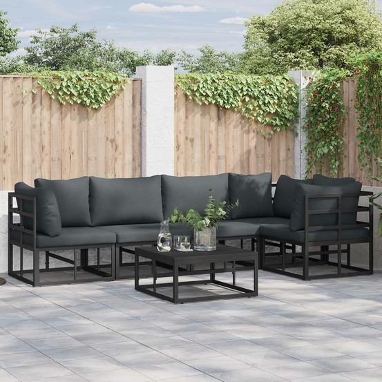 Ensemble de canapé de jardin avec coussin 5 pcs noir aluminium