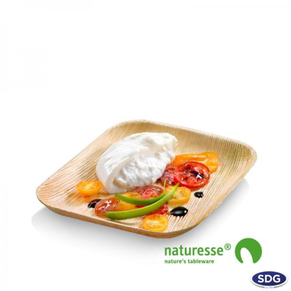 Assiette carrée en feuille de palmier 17x17 cm - sdg lot de 100