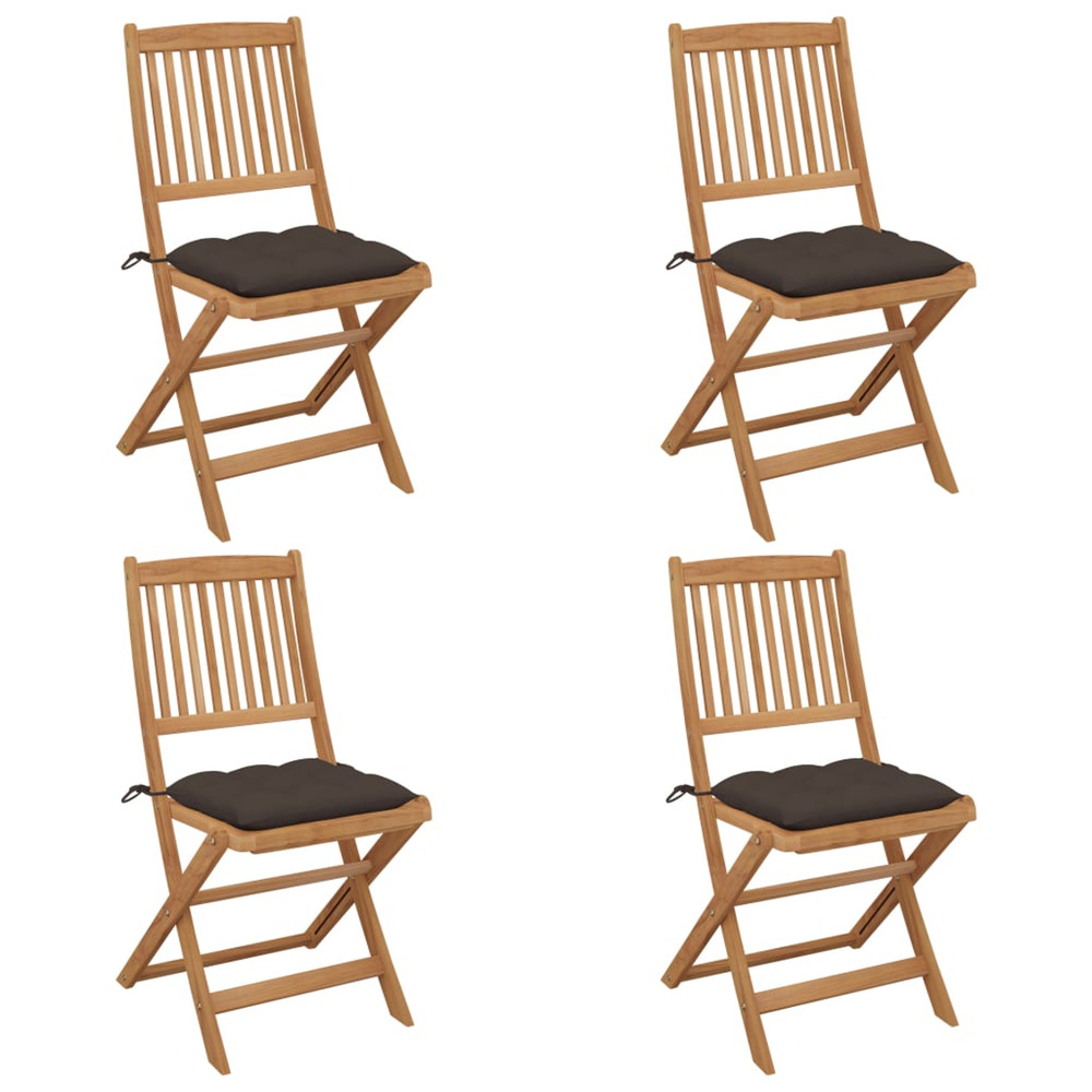 Chaises pliables de jardin lot de 4 avec coussins bois d'acacia