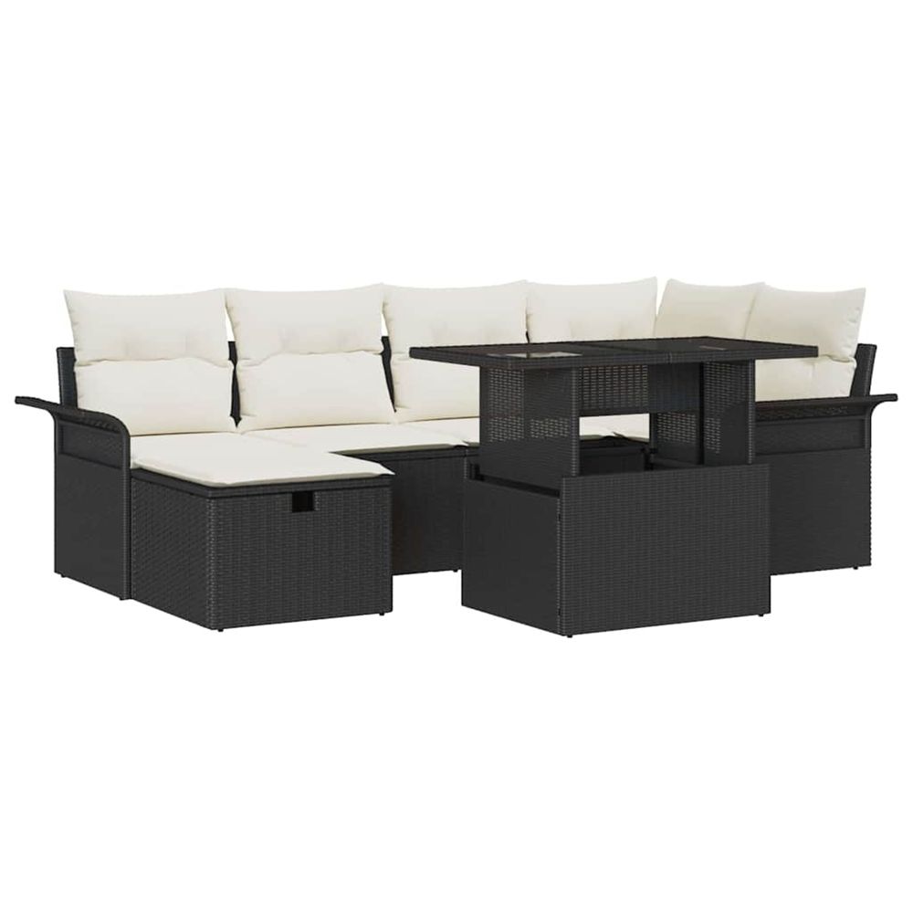 Ensemble de canapé de jardin 7 pc noir polyrotin