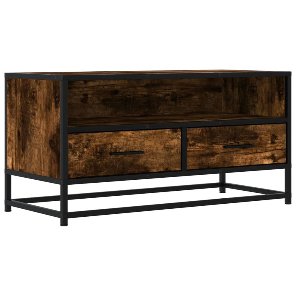 Meuble tv chêne fumé 80x34,5x40 cm bois d'ingénierie et métal
