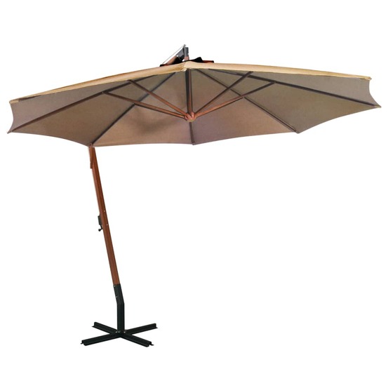 Parasol suspendu avec mât taupe 3,5 x 2,9 m bois de sapin massif