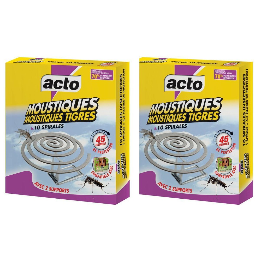 Lot 2x spirales anti-moustiques tigre acto : 90h de protection