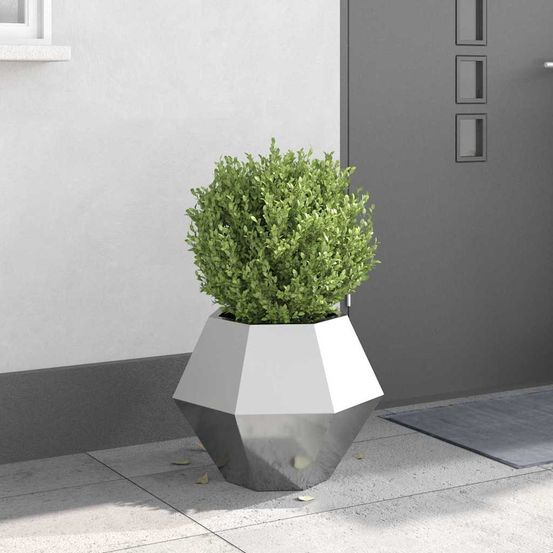 Jardinière carrée acier galvanisé extérieur jardin terrasse argent 50 cm