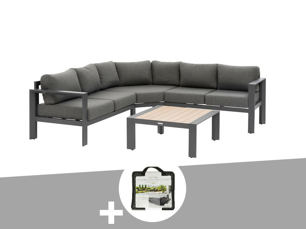 Salon de jardin d'angle en alu evasion graphite honey + housse - 5 places