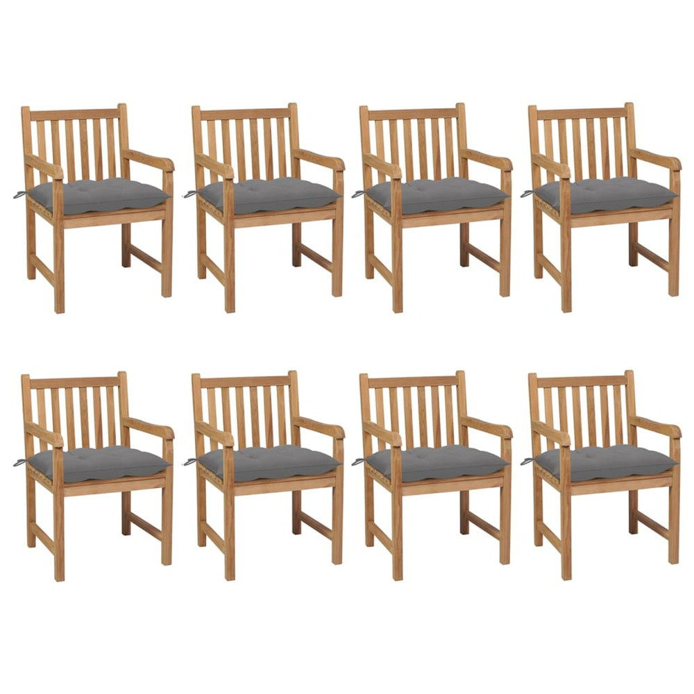 Chaises de jardin lot de 8 avec coussins gris bois teck solide