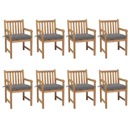 Chaises de jardin lot de 8 avec coussins gris bois teck solide