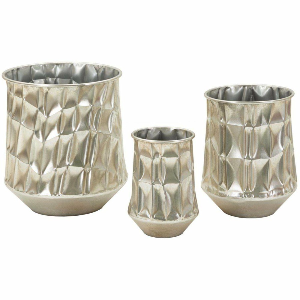Set de 3 vases en métal argenté