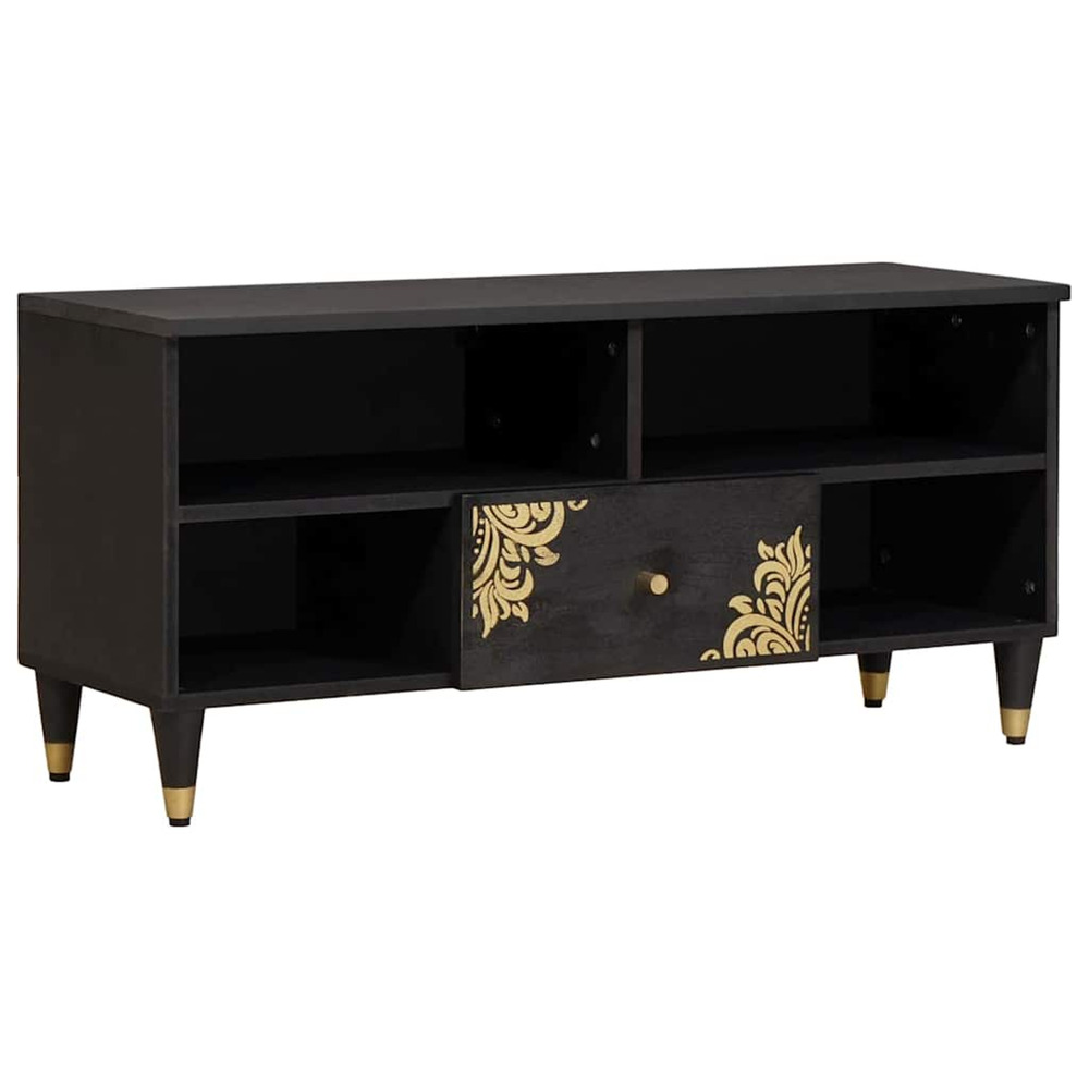 Meuble tv noir 100 x 33 x 46 cm bois de mangue massif