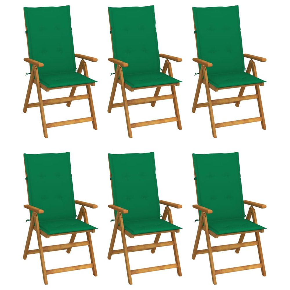 Chaises pliantes 6 pièces avec coussins en bois d'acacia massif