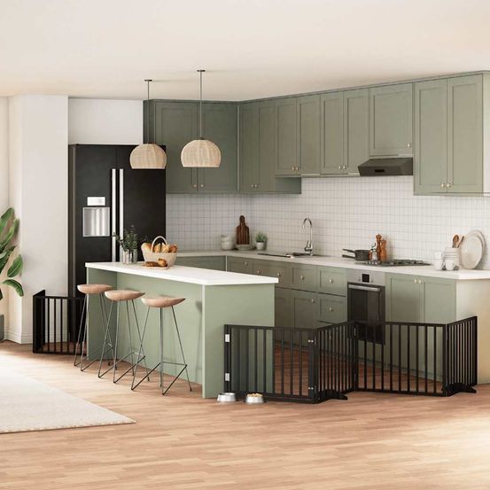 Parc pour chien pliable 12 panneaux en bois avec porte de sécurité intérieur noir