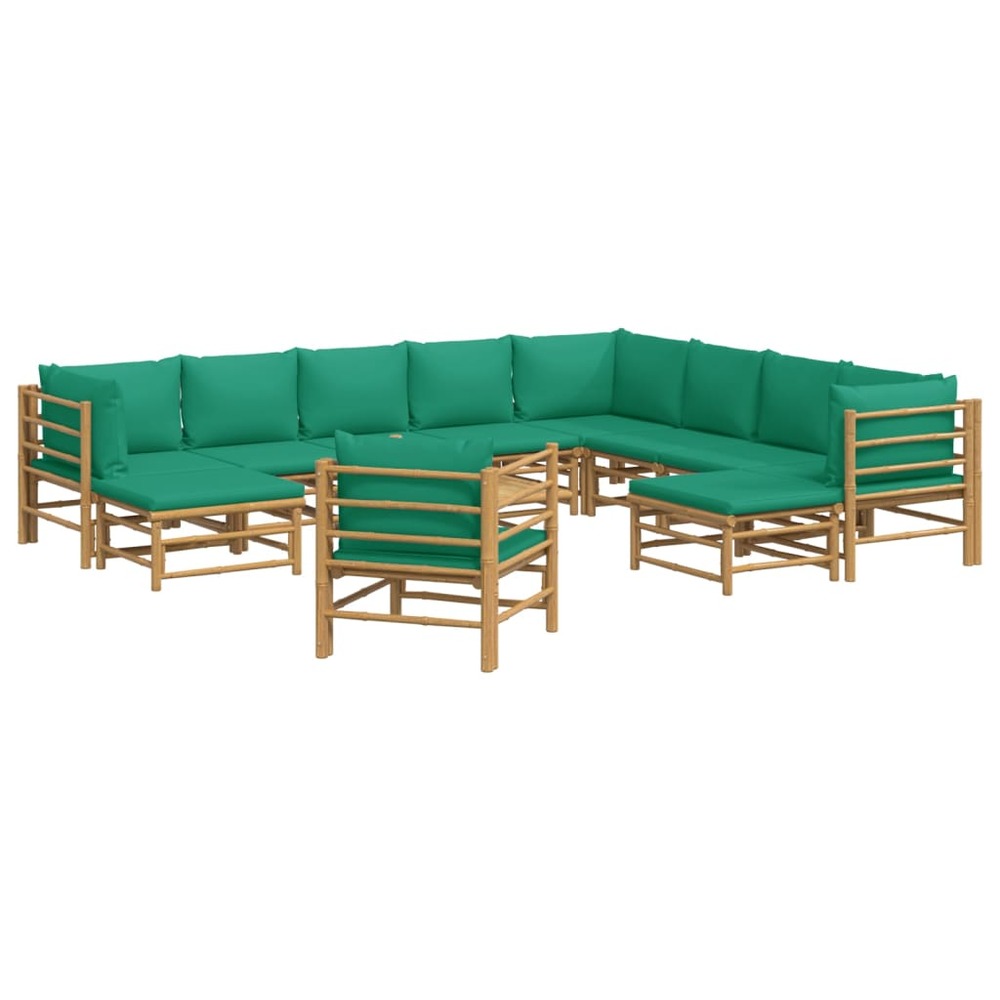 Salon de jardin meuble d'extérieur ensemble de mobilier 12 pièces avec coussins vert bambou
