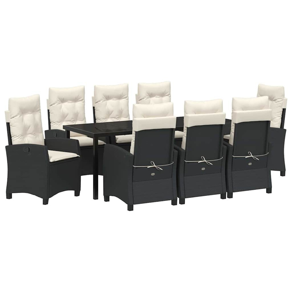 Ensemble de salle à manger pour jardin 9 pcs noir polyrotin