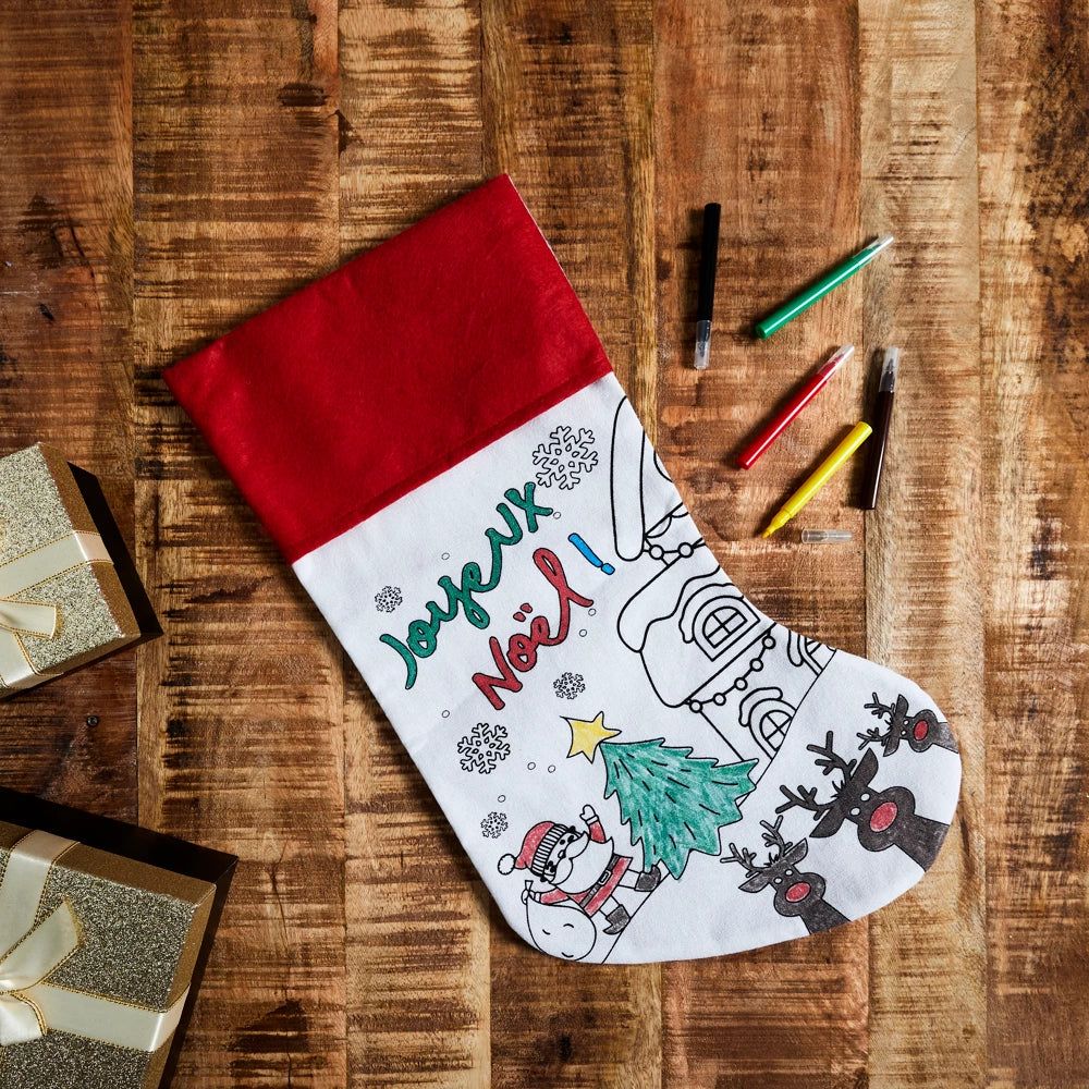 Chaussette de noël à colorier avec feutres – activité créative & déco festive