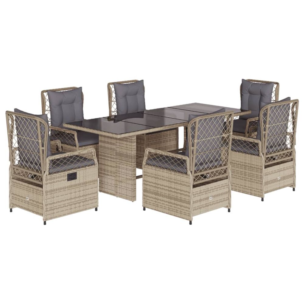 Ensemble à manger de jardin et coussins 7 pcs beige poly rotin